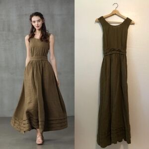 Linennaive Vetiver Cross Back Linen Dress Olive Small
